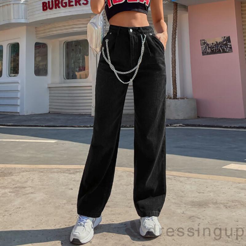 Quần dài lưng cao ống rộng màu trơn thời trang cá tính cho nữ