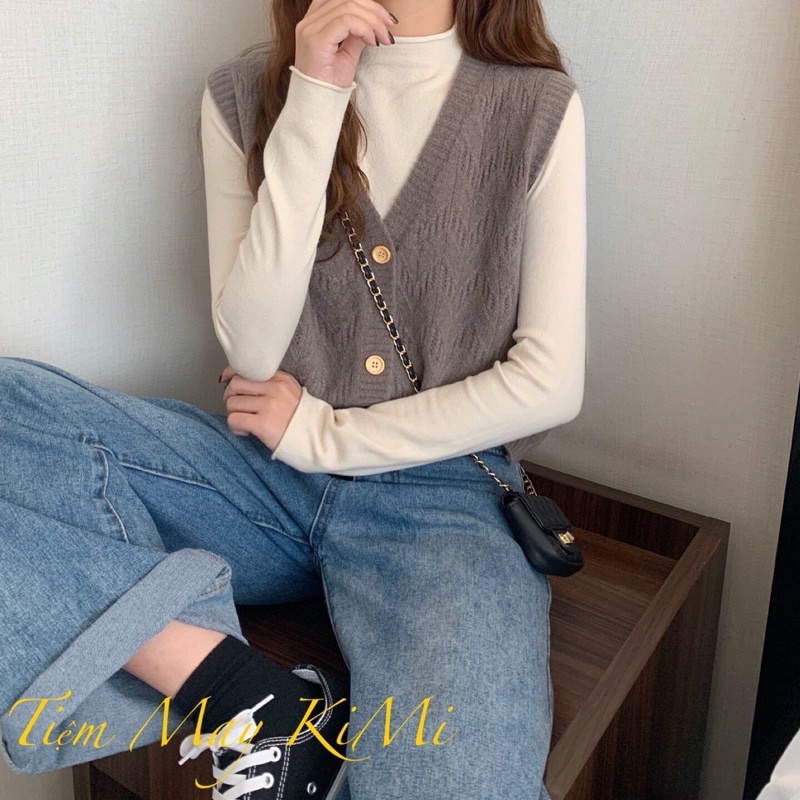 Áo gile len ba lỗ không tay carigan len