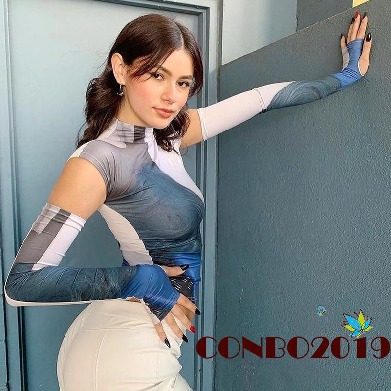 Áo Thun Lửng Tay Ngắn In Họa Tiết Trừu Tượng Thời Trang Cho Nữ