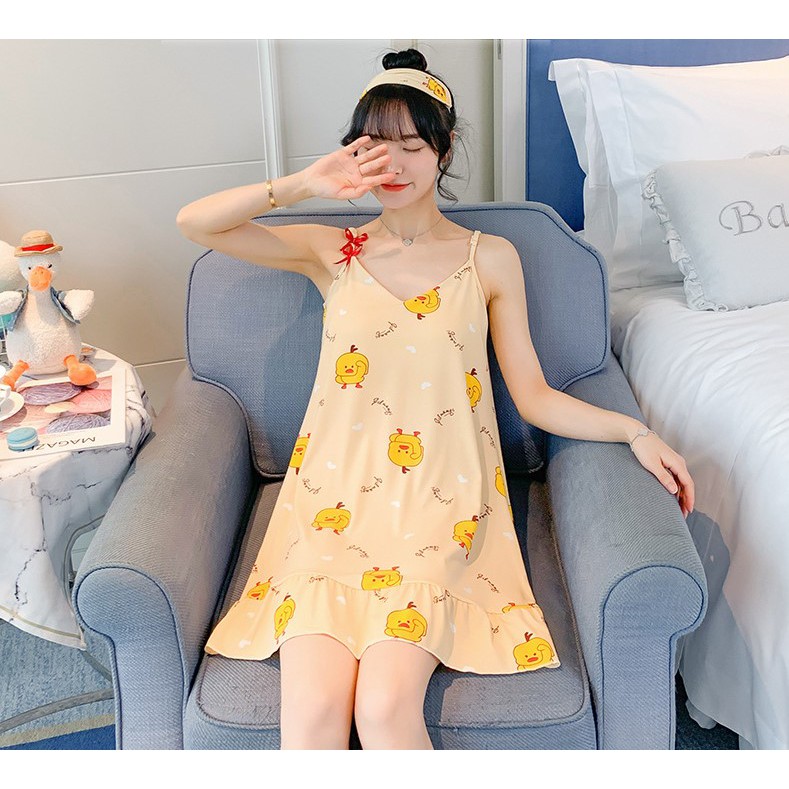 Váy ngủ 2 dây có mút ngực tặng bịt mắt ngủ cùng màu | BigBuy360 - bigbuy360.vn