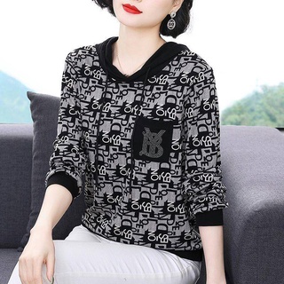 Áo thun tay dài dáng rộng thời trang cho phụ nữ trung niên