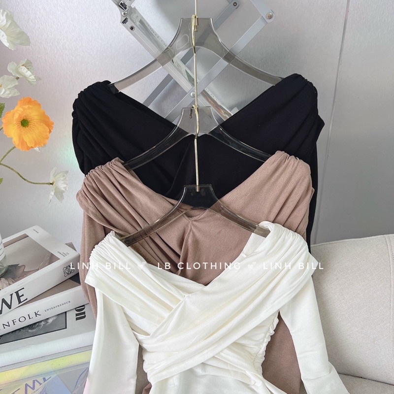 Xả hàng - Áo thun trễ vai dài tay thun giấy, Áo kiểu dáng ôm sexxy AT1507 - NhiNhi Shop