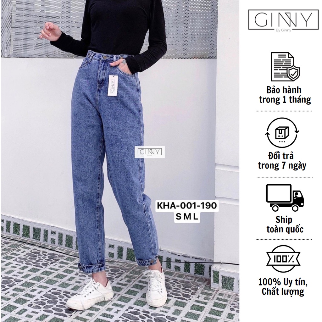 Quần Baggy Nữ Jean Hack Dáng KHA-001 | Quần Baggy Jean Cạp Cao | Vải Jean Wash Xịn | Hàng Đẹp | Ginny