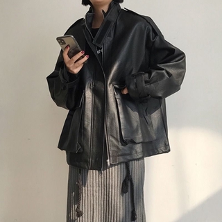 Áo Khoác Da Pu Dáng Rộng Phong Cách Retro Hàn Quốc 2020