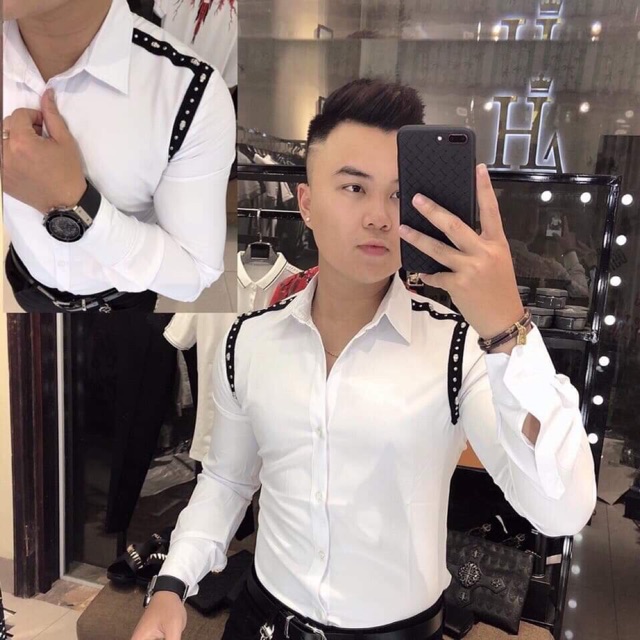 Áo sơ mi phối đinh