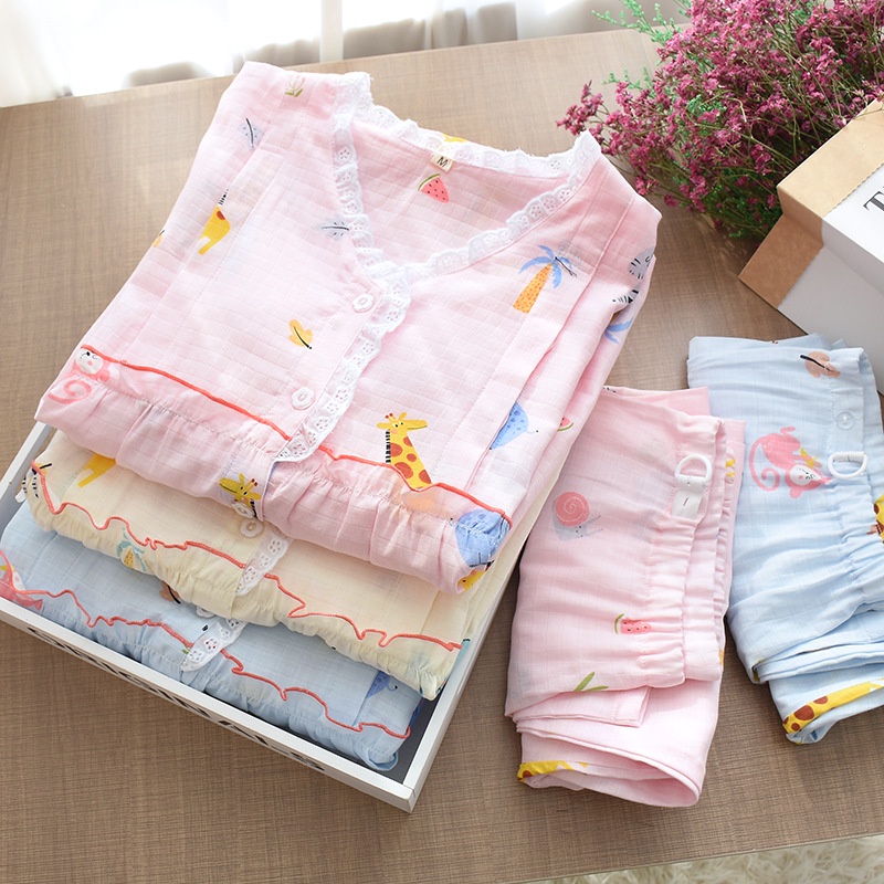 Bộ pijama thô đũi dài tay mặc bầu và sau sinh mềm mại, thoáng mát- mẫu hươu cao cổ