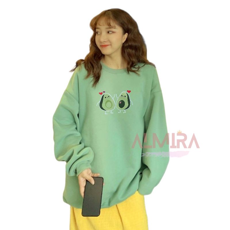 Áo Sweater Nỉ Quả Bơ Form Rộng Unisex, Áo Nỉ Cổ Tròn Nam Nữ Nhiều Màu