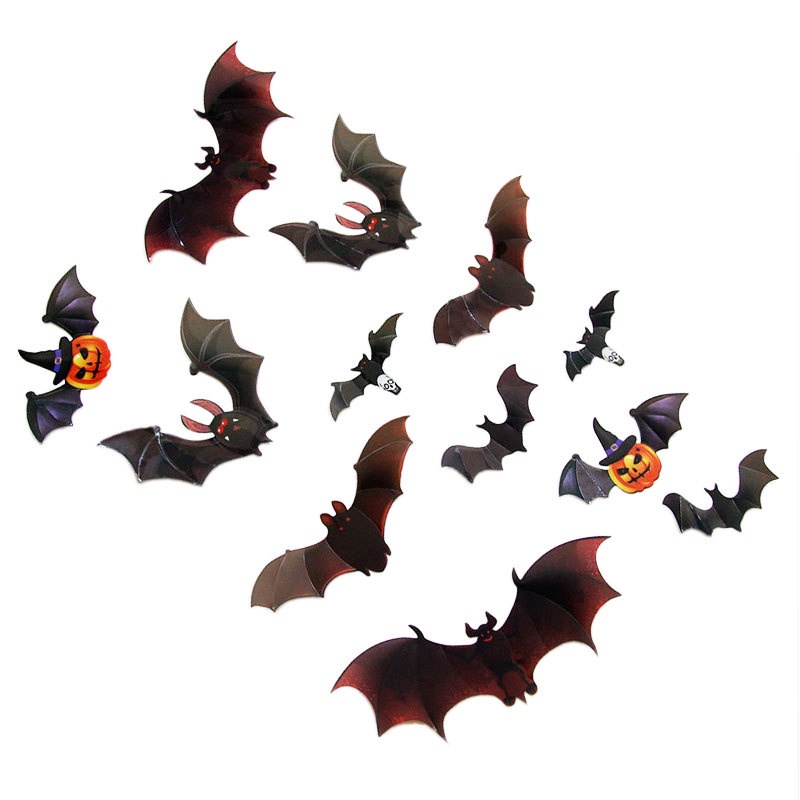 12 Sticker Dán Tường Hình Con Dơi Đen 3D
