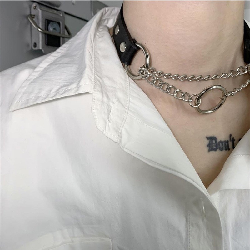 Vòng cổ choker vải da PU khảm đinh tán hình trái tim nhiều kiểu phong cách Harajuku punk cá tính