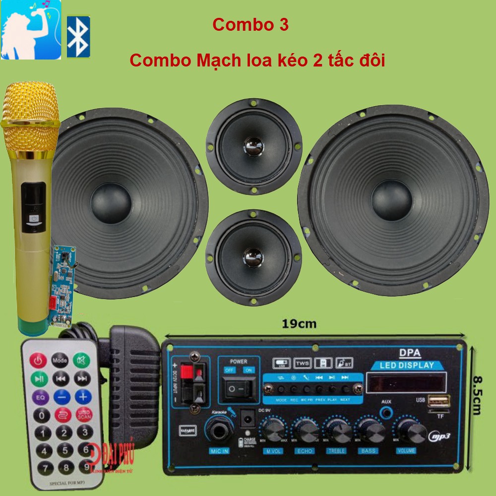 Combo mạch loa kéo 2 tấc đôi pin 7V4