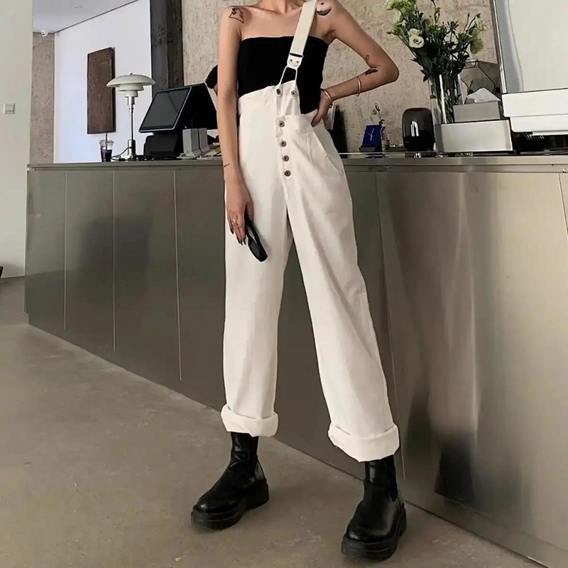 IELGY Quần Yếm Denim Phong Cách Hàn Quốc Cho Nữ