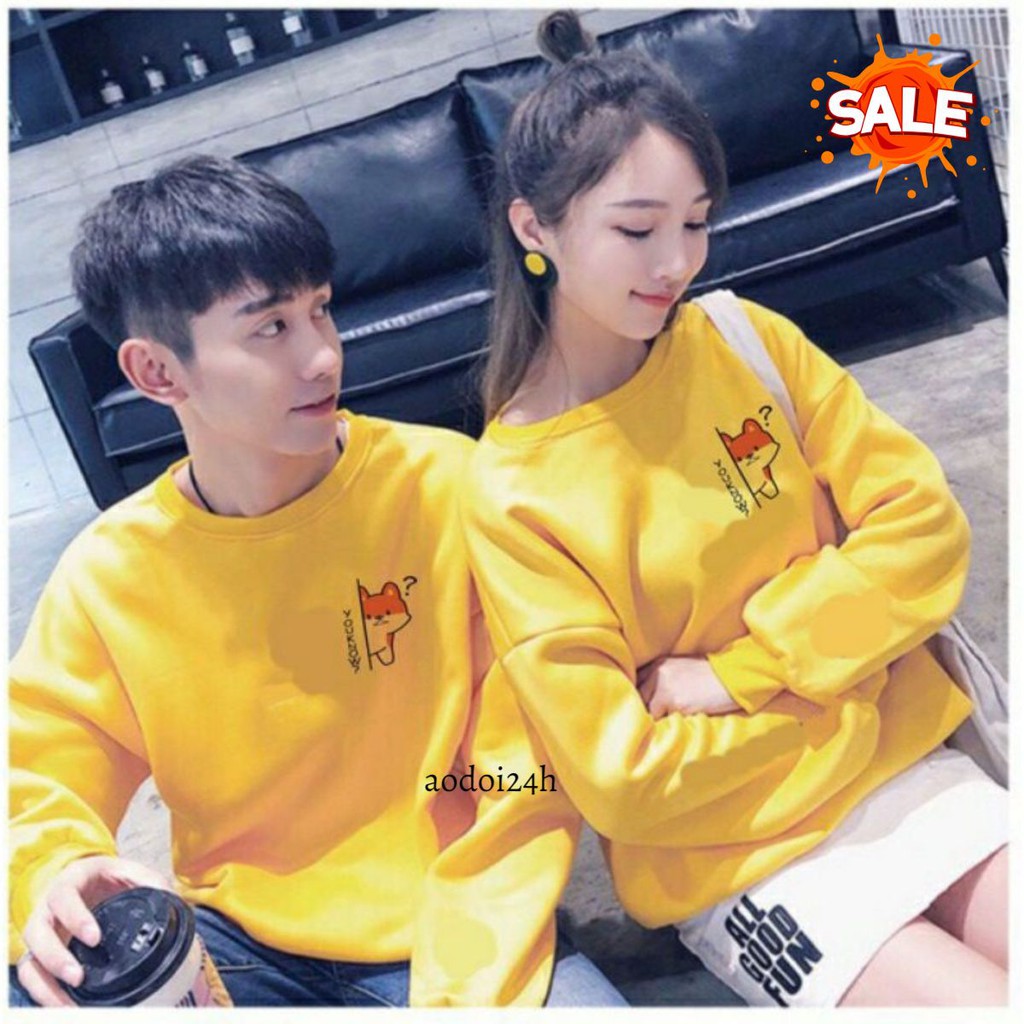 áo đôi thu đông màu vàng, chất nỉ xịn xò