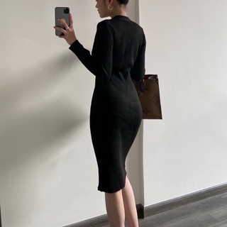 (ẢNH THẬT) Đầm len body cổ V