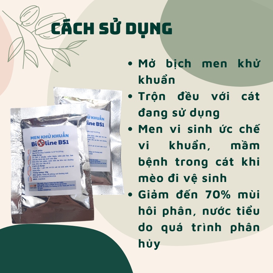 Men khử khuẩn CÁT VỆ SINH MÈO BIOLINE BS1 diệt mầm bệnh, mùi hôi phân nước tiểu trong cát mèo