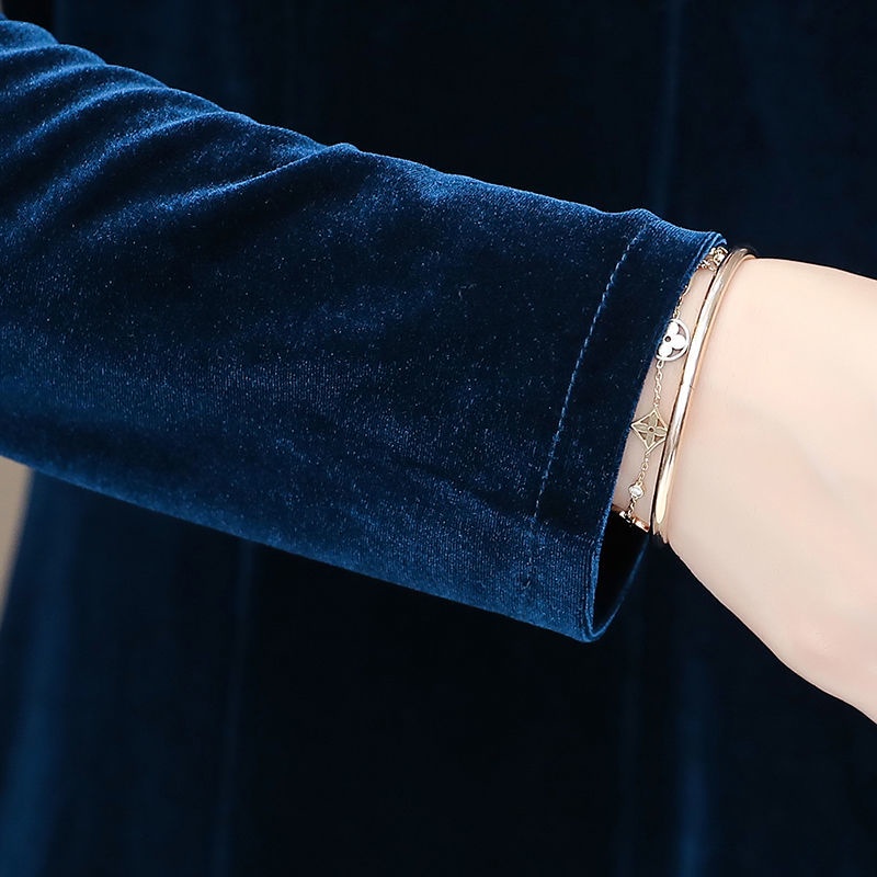 Va 'y Đầm Nhung Dáng Dài Qua Gối Phong Cách Phương Tây Thời Trang Mùa Thu 2021 Mới Mẻ Cho Phụ Nữ Trung Niên