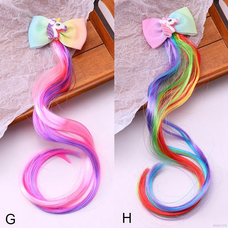 Kẹp tóc công chúa được thiết kế gắn tóc giả bảy màu cầu vồng có hình hoạt hình đáng yêu cho bé gái