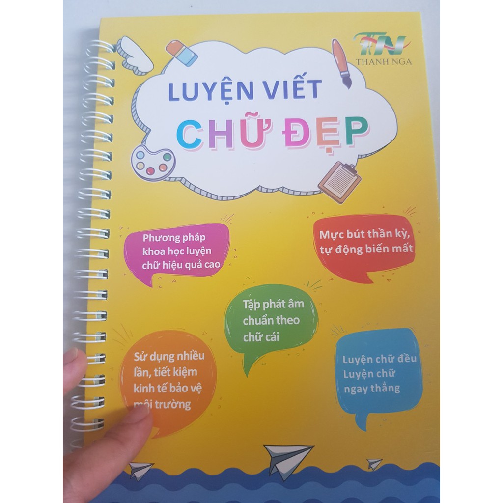 Bộ 3 cuốn vở tập viết tự xóa : luyện nét cơ bản, luyện chữ đẹp, luyện chữ số đẹp - tặng kèm 2 bút 2 kê tay và 8 ngòi bút