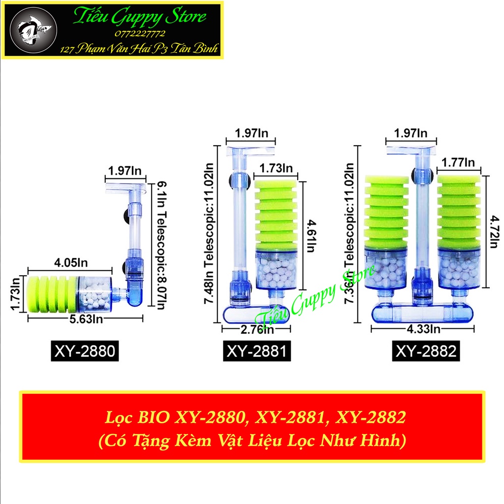Lọc BIO Xanh Lá XY-2880, XY-2881, XY-2882 Chuyên Dụng cho Hồ Tép Cảnh và Cá Cảnh