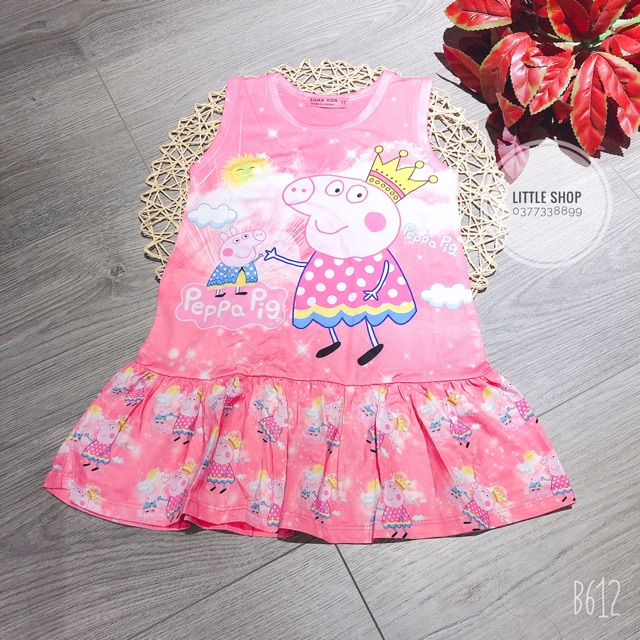 Đầm thun 3D Heo Peppa cho bé gái