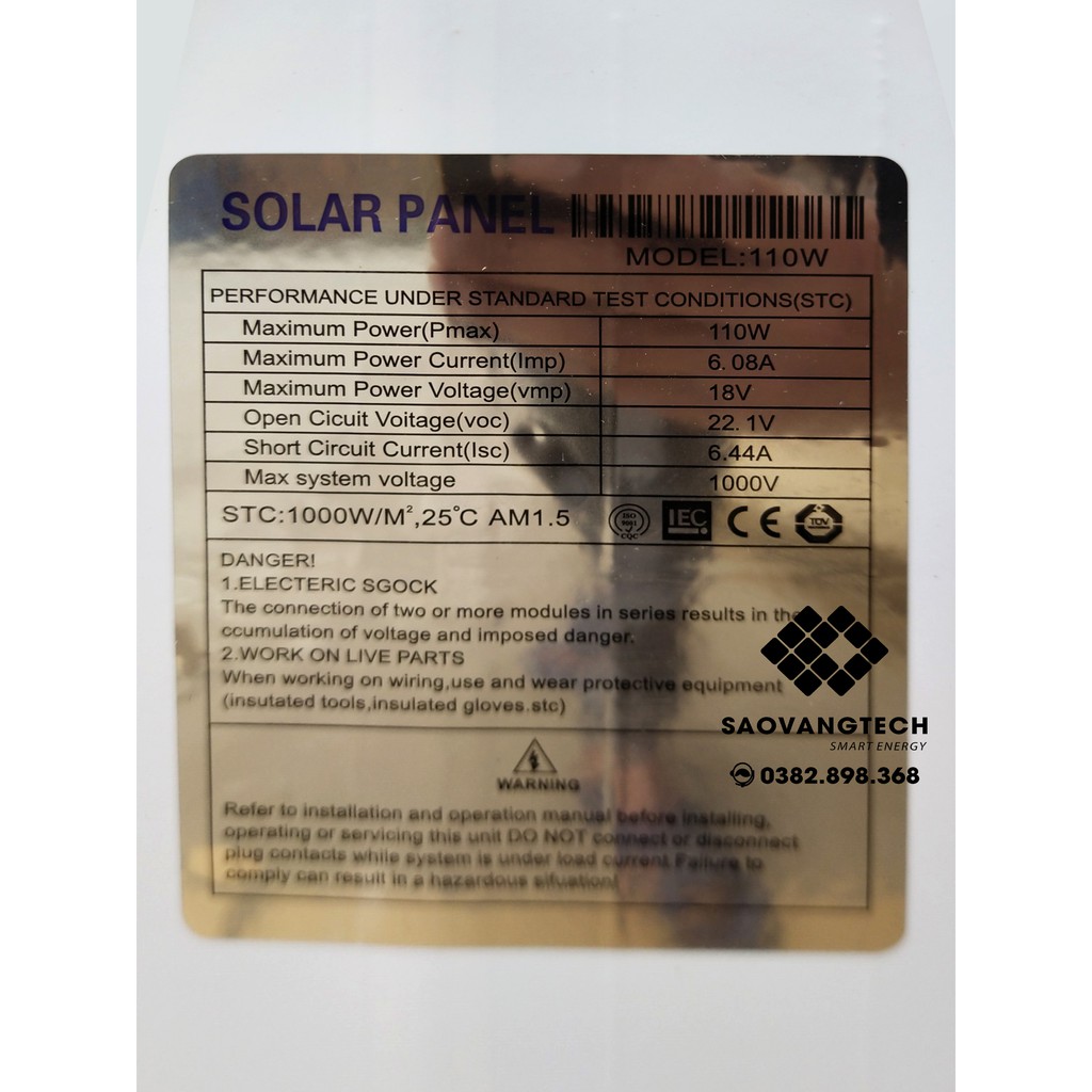 Tấm pin năng lượng mặt trời 110W MONO + Tặng Jack MC 4