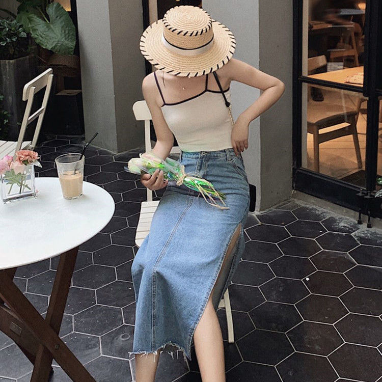 Chân váy jeans lưng cao thời trang sành điệu cho nữ