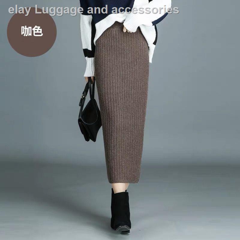 Chân váy len dày lưng cao xẻ tà phối lông thỏ thời trang thu đông