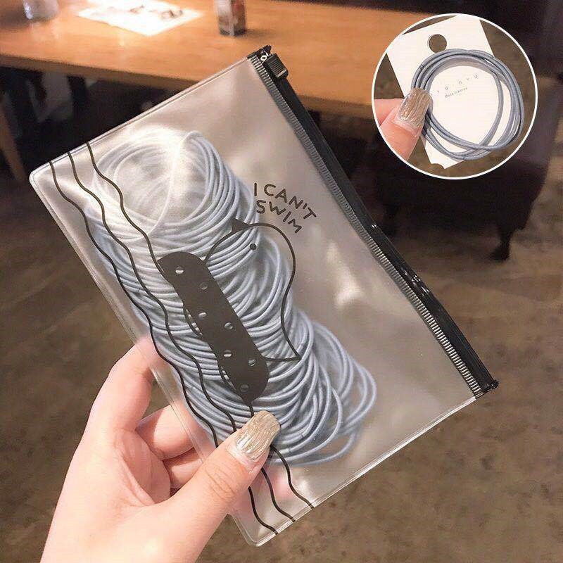 Túi 100 Dây Buộc Tóc Co Giãn Phong Cách Hàn Quốc Đơn Giản Cho Nữ