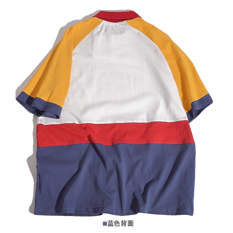 Áo polo Họa Tiết Hoạt Hình Màu Tương Phản Phong Cách Nhật Bản