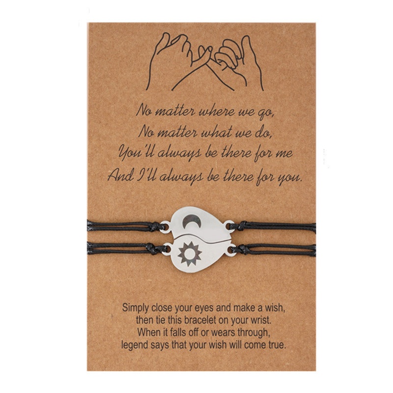 Sa 1 Cặp Vòng Tay Dây Bện Mặt Trăng / Mặt Trời / Trái Tim Có Thể Điều Chỉnh Kích Thước Cho Cặp Đô