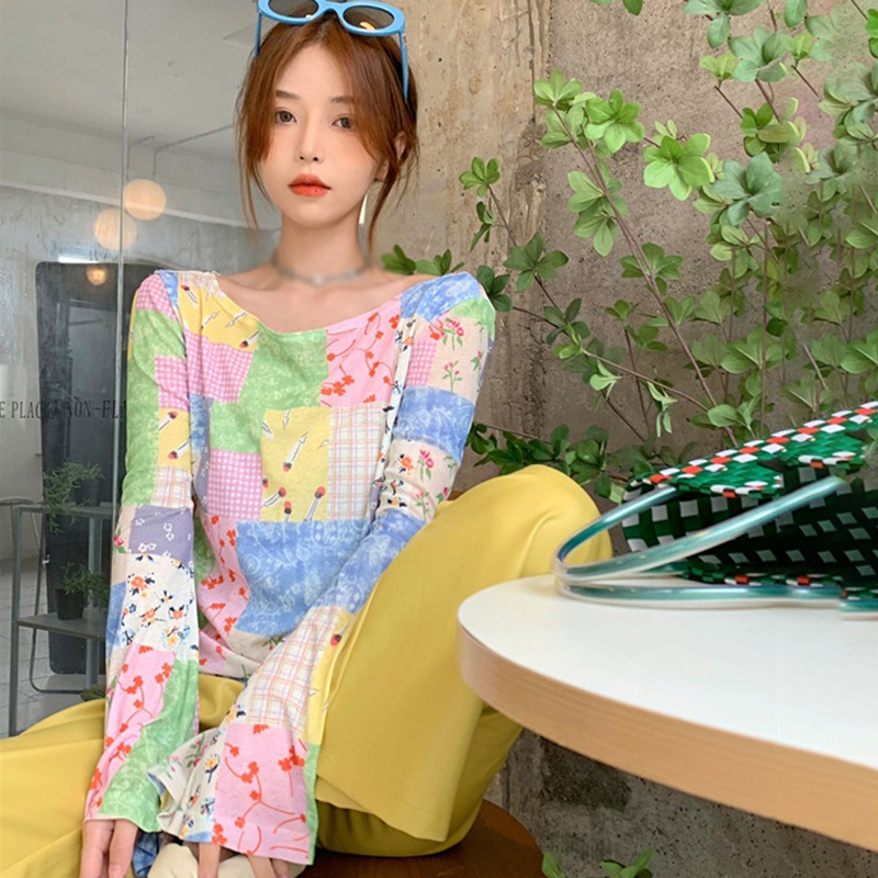 Áo Sơ Mi Tay Dài Ống Loe Họa Tiết Kẻ Sọc Thời Trang Hàn Quốc Xinh Xắn Cho Nữ