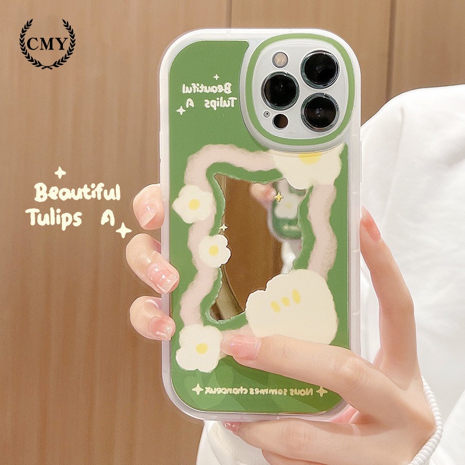 Ốp Điện Thoại TPU Silicon Mềm Mặt Gương Hình Hoa Dễ Thương Cho iphone 11 12 13 pro max mini XR XS 7 8 plus