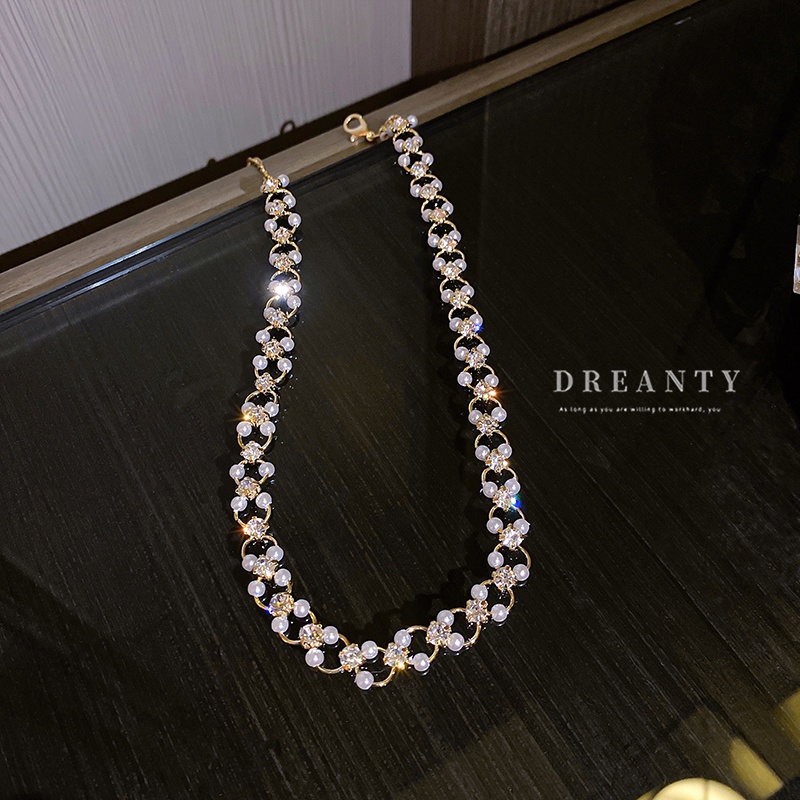 Dây Chuyền Mạ Vàng Đính Ngọc Trai Phong Cách Retro Thời Trang