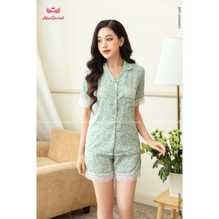 Bộ lụa hoa nhí xanh mix ren