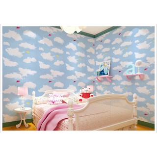 1 mét giấy dán tường trang trí - trời xanh dương mây trắng lợt GG189