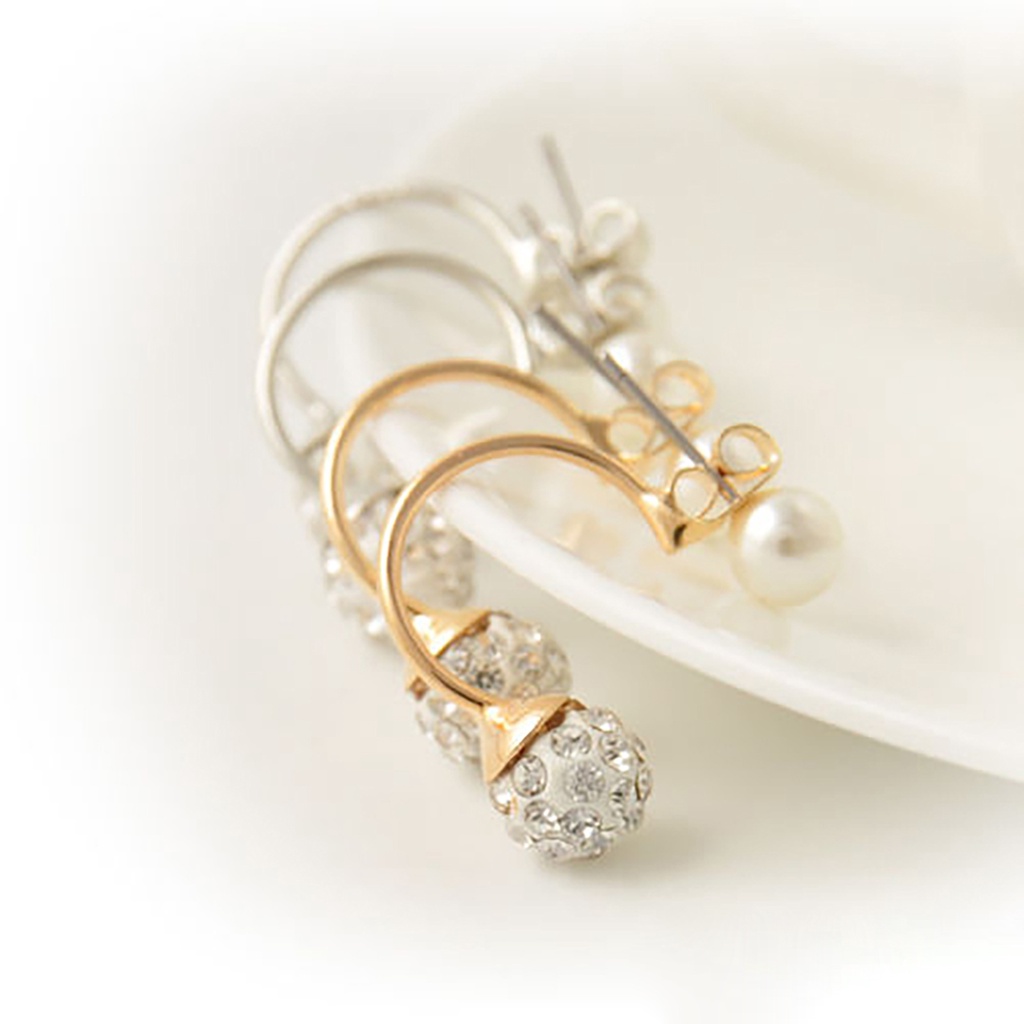 Khuyên tai đính đá và ngọc trai giả thời trang thanh lịch dành cho nữ