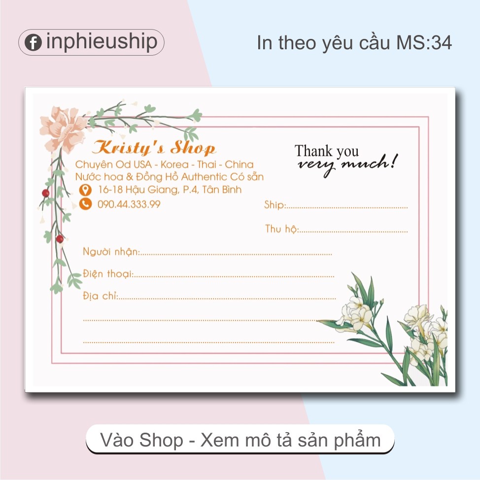 Phiếu giao hàng mẫu hoa (400 tờ)