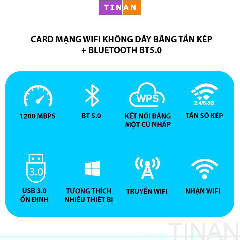 Card Mạng Không Dây USB 1200M, Tích Hợp Bộ Điều Hợp Bluetooth 5.0 WB-803