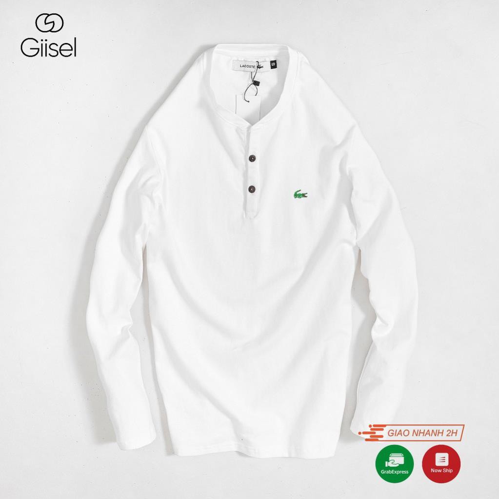 Áo phông dài tay cổ trụ - áo thun nam dài tay cổ cài khuy chất liệu cotton co giãn - có logo ép nhiệt ⭐