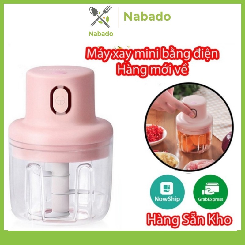 Máy Xay Mini Sạc Điện, Có Cổng Sạc Usb, Xay Hành, Tỏi, Rau Củ Quả