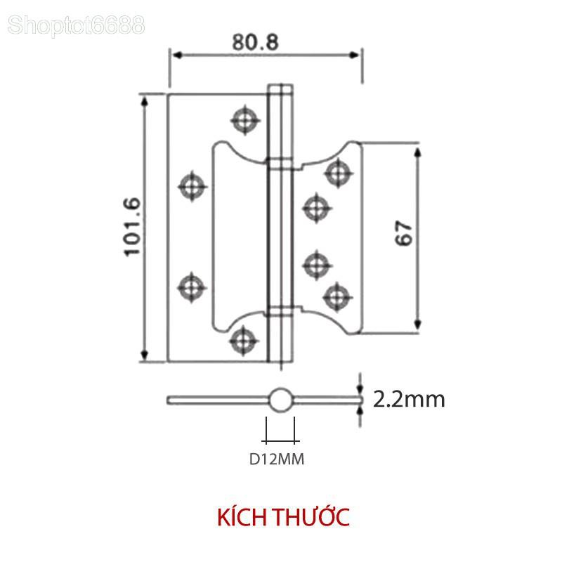 BẢN LỀ LÁ ÂM DƯƠNG (CÁNH BƯỚM) BLAD-4X3X3.0 BẰNG INOX 304 DÀY 2.2MM CHO CỬA GỖ, CỬA NHỰA, CỬA NHÔM (Kho hàng Hà nội)