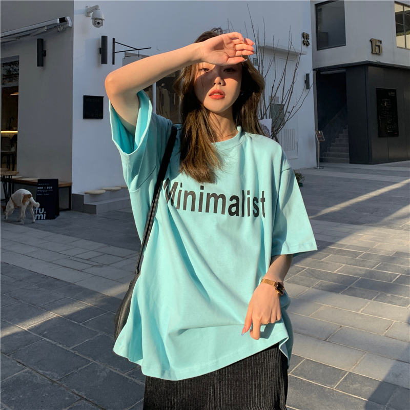 SUXI Áo thun nữ tay ngắn in chữ thời trang năng động