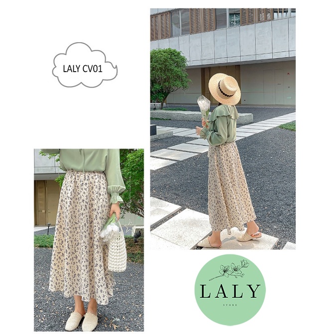 Chân váy dài hoa nhí cạp chun dáng suông vintage ulzzang LALY CV01 | BigBuy360 - bigbuy360.vn