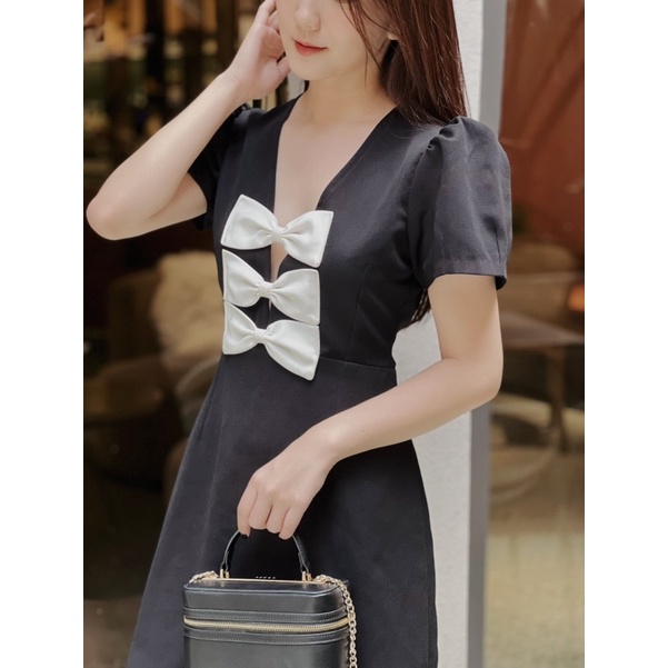 Váy đầm nữ tiểu thư dự tiệc Beloved Dress tay bồng nơ ngực SOURIS BY G