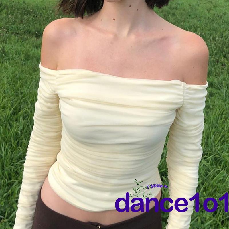 Áo Croptop Trễ Vai Tay Dài Màu Trơn Thời Trang Cho Nữ - dance