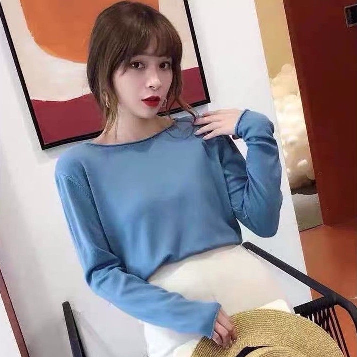 Áo len tay dài cổ tròn dáng ôm thời trang thu đông cho bạn nữ