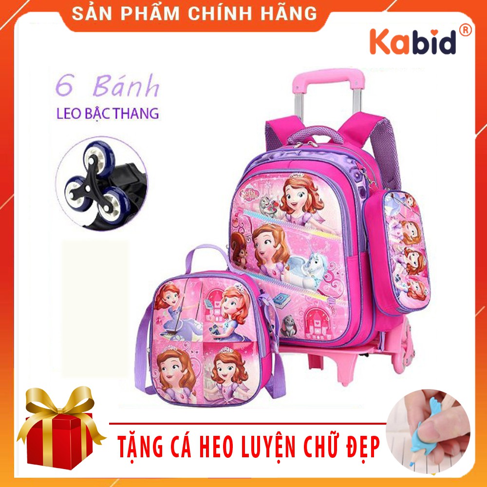 [Set 3 món]Balo kéo 6 bánh xe + Túi đeo vai + Túi đựng dụng cụ học tập chất liệu chống thấm , họa tiết in nổi 3D cho bé