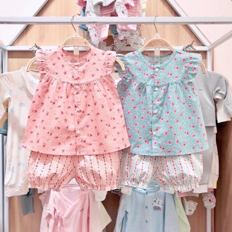 Bộ cộc tay cotton Poplin Lullaby cao cấp cho bé gái