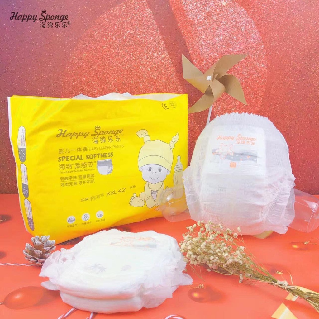 Bỉm happy Sponge S60/M52/L48/M48/L48/XL44/2XL42/3XL40/4XL40