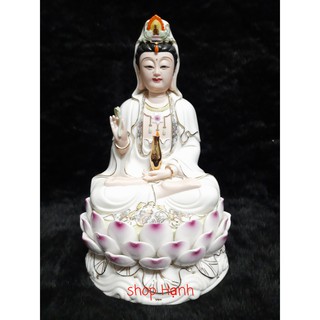 Tượng Mẹ Quan Âm Bồ Tát sứ trắng ngồi trên tòa sen cao 30 cm
