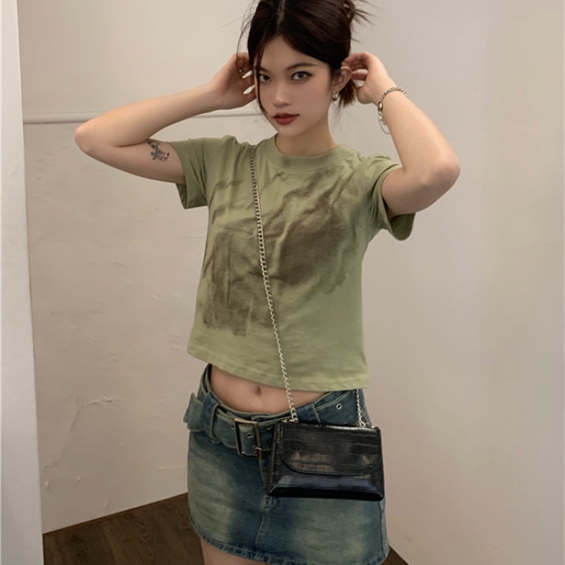 Áo Thun Nữ Tay Ngắn Dáng Ôm Màu Nhuộm Thời Trang